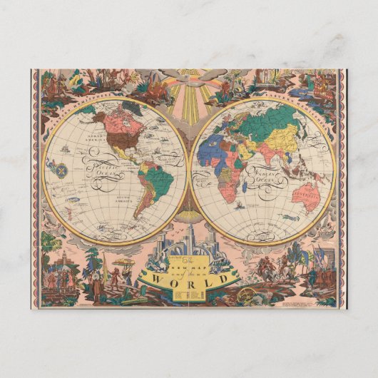 Vintage Weltkarte Postkarte (Vorderseite)