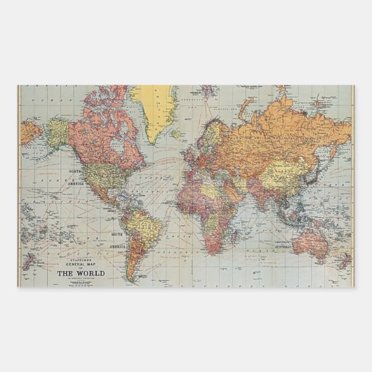 Vintage Weltkarte Rechteckiger Aufkleber (Vorderseite)
