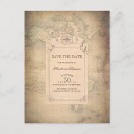 Vintage Weltkarte Save the Date alt Ankündigungspostkarte