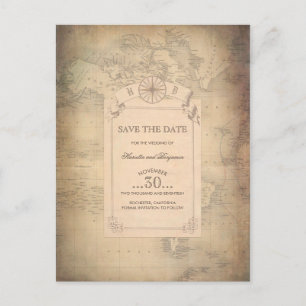 Vintage Weltkarte Save the Date alt Ankündigungspostkarte