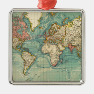 Vintage Weltkarte Silbernes Ornament
