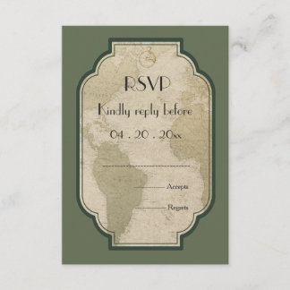 Vintage Weltkarte thematische Hochzeit RSVP