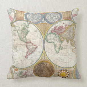 Vintage Weltkarte und Astronomie-Diagramm Kissen