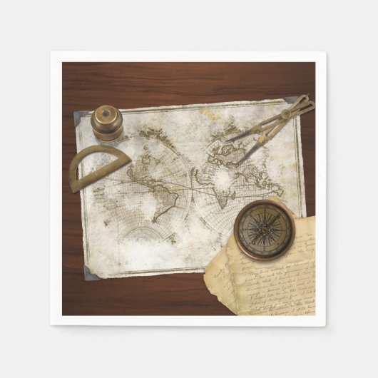 Vintage Weltkarte und Tools Serviette (Vorderseite)