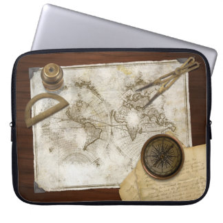Vintage Weltkarte und -werkzeuge Laptopschutzhülle