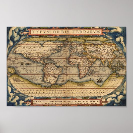 Vintage Weltkarte von Abraham Ortelius 1564 Poster (Vorne)