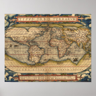 Vintage Weltkarte von Abraham Ortelius 1564 Poster