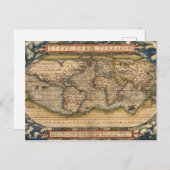 Vintage Weltkarte von Abraham Ortelius 1564 Postkarte (Vorne/Hinten)