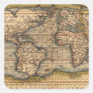 Vintage Weltkarte von Abraham Ortelius 1564 Quadratischer Aufkleber