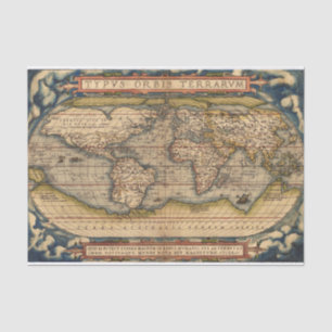 Vintage Weltkarte von Abraham Ortelius 1564 Seidenpapier
