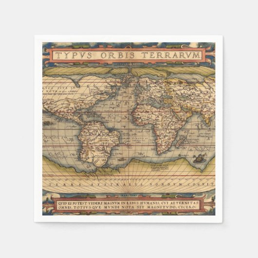 Vintage Weltkarte von Abraham Ortelius 1564 Serviette (Vorderseite)