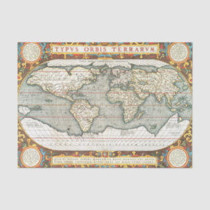 Vintage Weltkarte von Abraham Ortelius 1587-1595 Seidenpapier