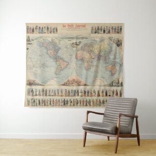 Vintage Weltkarte Wandteppich