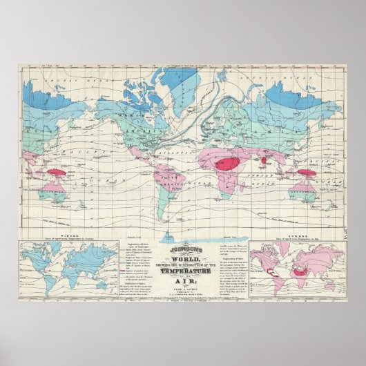 Vintage Weltklimakarte (1870) Poster (Vorne)