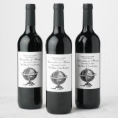 Vintage Weltkugel-Lithographie, die BW zeichnet Weinetikett (Flaschen)