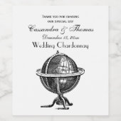 Vintage Weltkugel-Lithographie, die BW zeichnet Weinetikett (Einzelnes Label)