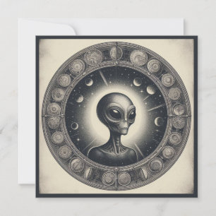 Vintage-Weltraum-Alien-Sci-Fi-Illustration UFO Karte