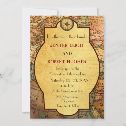 Vintage Weltreise Einladung (Vorderseite)