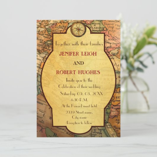 Vintage Weltreise Einladung (Stehend Vorderseite)