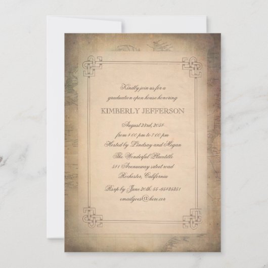 Vintage Weltreise Map Graduation Party Einladung (Rückseite)