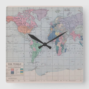 Vintage-Weltuhrkarte Quadratische Wanduhr