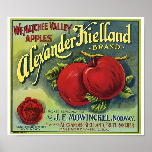 Vintage Wenatcheäpfel Cashmere Washington Fruit Poster (Vorne)