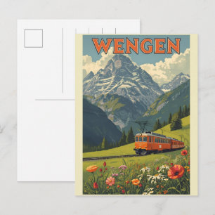 Vintage WENGEN Skier Schweiz Schweizer Alpen Gesch Postkarte