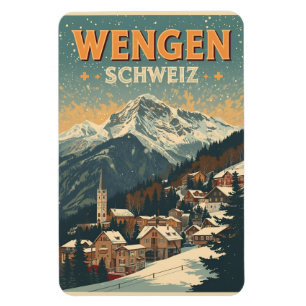 Vintage WENGEN Skiferien Schweiz Schweizer Alpen G Magnet