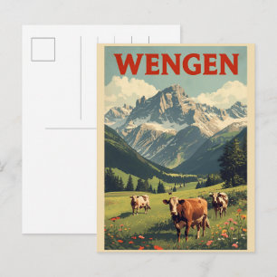 Vintage WENGEN Skiferien Schweiz Schweizer Alpen G Postkarte