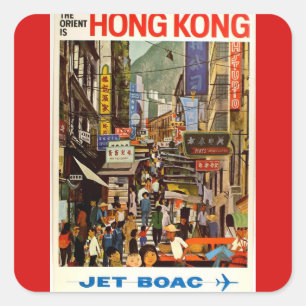 Vintage-Werbeanzeige der Hongkonger Fluggesellscha Quadratischer Aufkleber