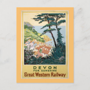 Vintage Werbeanzeige für Reisen in Devon auf Engli Feiertagspostkarte