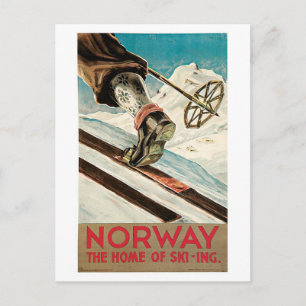 Vintage-Werbeanzeige für Skireisen in Norwegen aus Postkarte