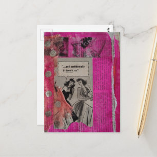 Vintage Werbeanzeigen auf rosa Collage mit Frauen Postkarte