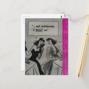 Vintage Werbeanzeigen auf rosa Collage mit Frauen Postkarte