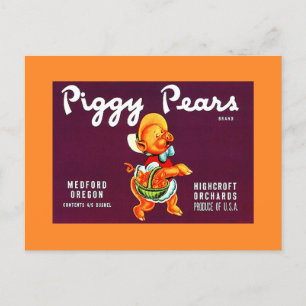 Vintage Werbeetikett Piggy Pears Medford OR Feiertagspostkarte