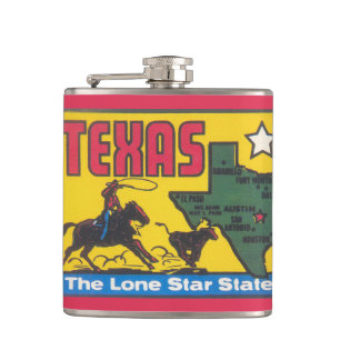 Vintage-Werbeillustration aus Texas mit Cowboy Flachmann