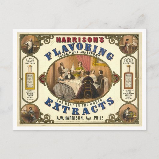 Vintage Werbekostentextrakt Harrison Postkarte (Vorderseite)