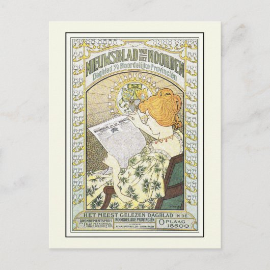 Vintage Werbekunst: Niederländische Zeitung Postkarte (Vorderseite)