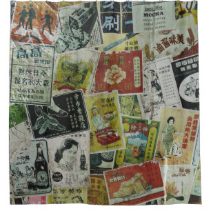 Vintage Werbemauer in Hongkong. Duschvorhang