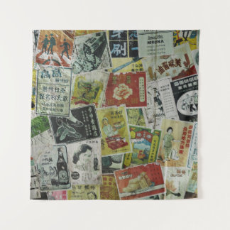 Vintage Werbemauer in Hongkong. Wandteppich