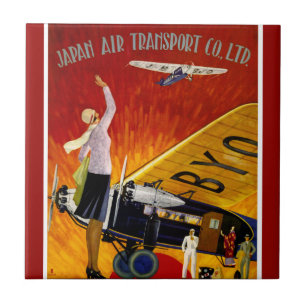 Vintage-Werbeplakat einer japanischen Fluggesellsc Fliese