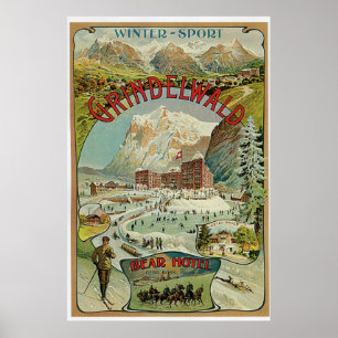 Vintage Werbeplakat für Wintersporthotels in den S Poster