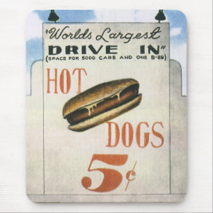 Vintage Werbeplakat, größte Drive-In-Hotdogs der W Mousepad