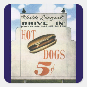 Vintage Werbeplakat, größte Drive-In-Hotdogs der W Quadratischer Aufkleber