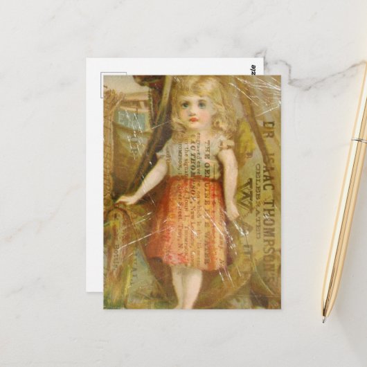 Vintage-Werbung-Collage Kind Grunge Postkarte (Vorderseite/Rückseite Beispiel)