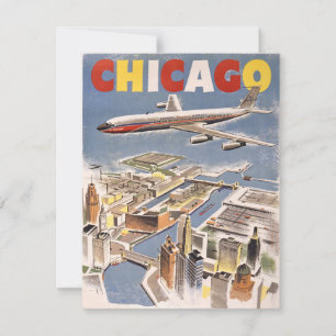 Vintage-Werbung für Flugreisen in Chicago, USA Karte