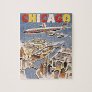 Vintage-Werbung für Flugreisen in Chicago, USA Puzzle