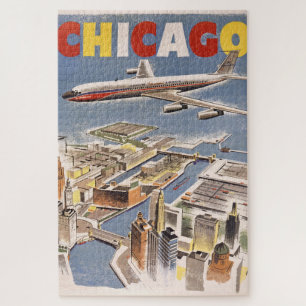 Vintage-Werbung für Flugreisen in Chicago, USA Puzzle