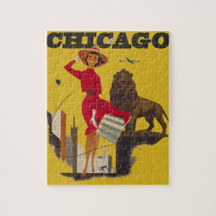 Vintage-Werbung für Flugreisen in Chicago, USA Puzzle