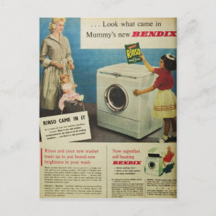 Vintage-Werbung für Rinso-Waschmittel und Bendix-W Postkarte